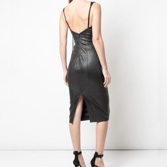 Kiki de Montparnasse Corset Effect Midi Dress Size 6 Black Lambskin Silk Lining - Picture 2 of 16